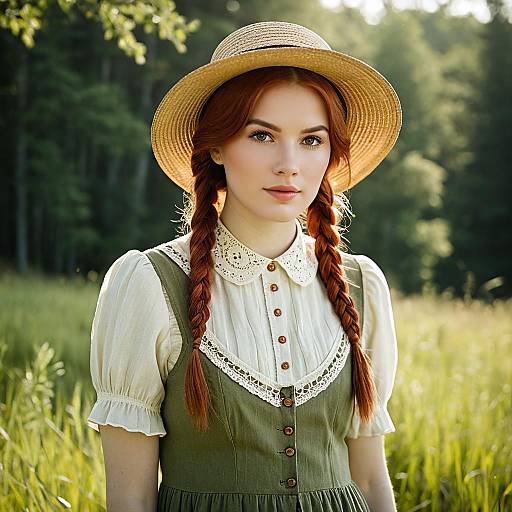 Young Woman in Vintage Forest Outfit