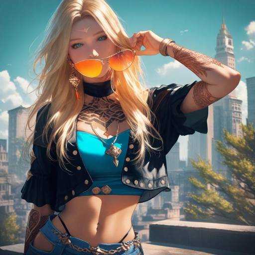 Blonde Heroine in Summer Cityscape