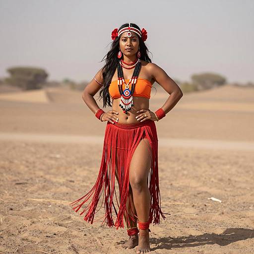 Woman in Tribal Dance Costume in Desert