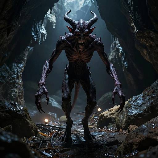 Eerie Shadow Demon in Dark Cavern