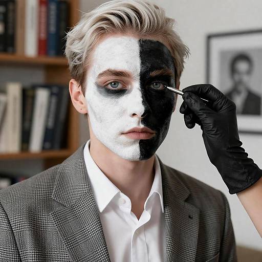 Portrait of Person with Half-Black Half-White Face Paint