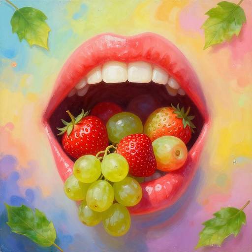 Surreal Fruit-Filled Mouth Painting
