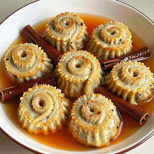 Golden Spiral Dumplings in Cinnamon Broth