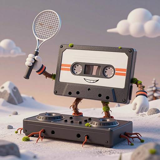 Cheerful DJ Tape on Snowy Mountaintop