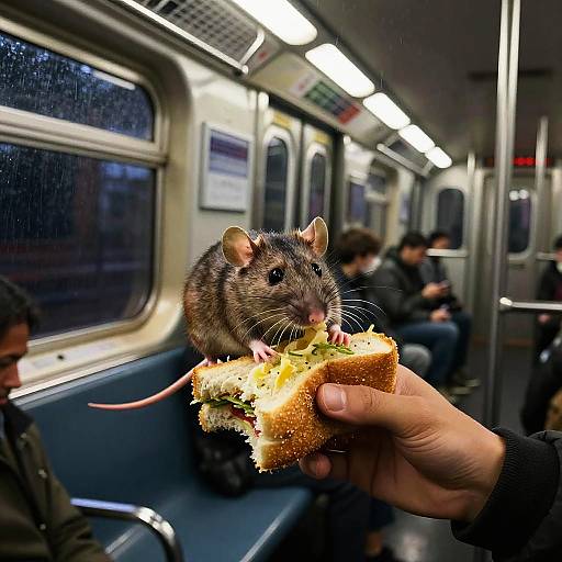 Rat Eating Sandwich in Vintage Subway