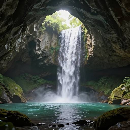 Serene 3D Waterfall in Cave