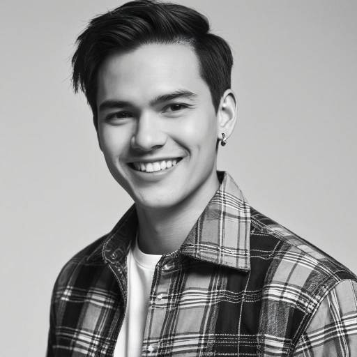 Young Man Smiling in Plaid Shirt