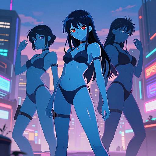 Blue-Skinned Anime in Neon City