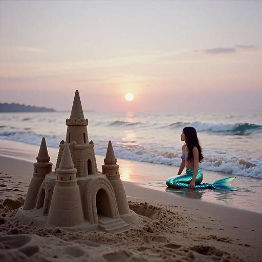 Tranquil Beach Sunset with Mermaid