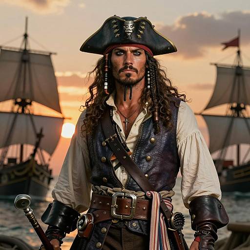 Bold Pirate Captain at Sunset