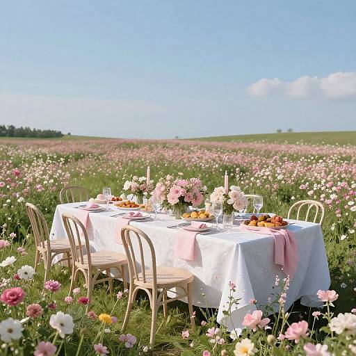 Mysterious Flower Field Dinner Scene