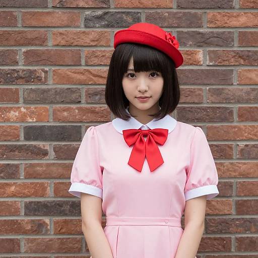 Woman in Pink Dress by Brick Wall