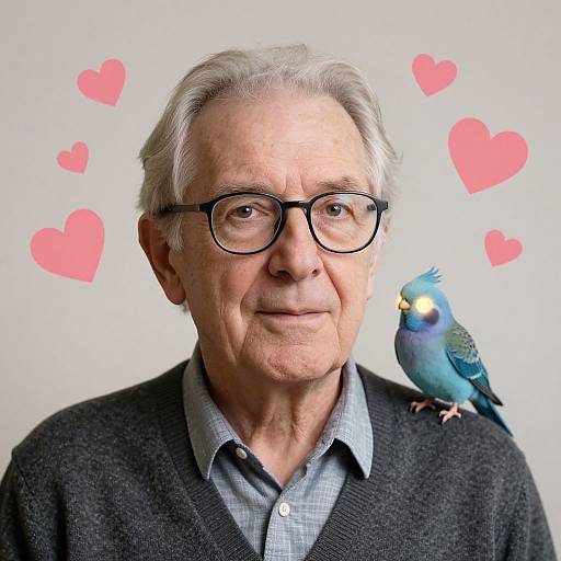 Elderly Man and Glowing Bird Love