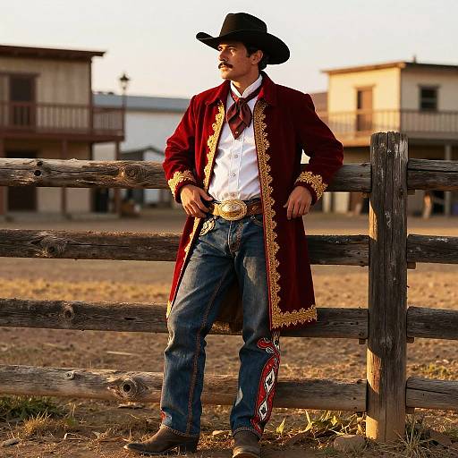 Flamboyant Cowboy in Red Velvet Coat