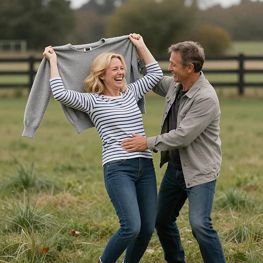 Playful Couple in a Grassy Field