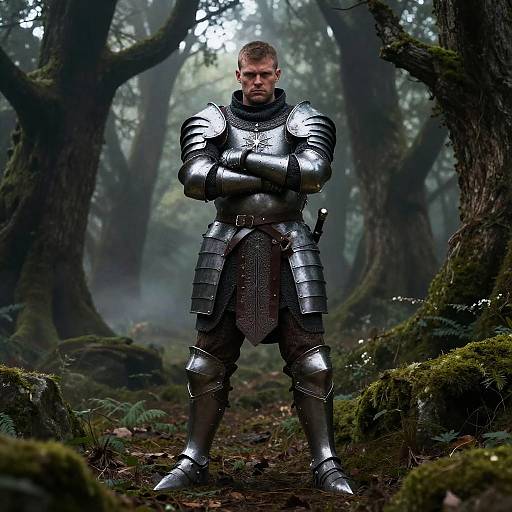 Buff Warrior in Foggy Medieval Forest