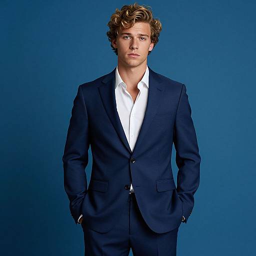 Confident Young Man in Blue Suit