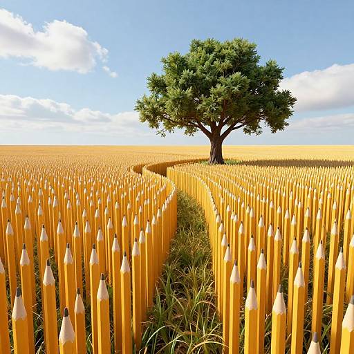 Surreal 3D Golden Pencil Landscape
