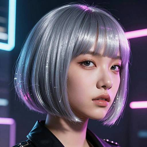 Futuristic Silver Bob Cyberpunk Portrait