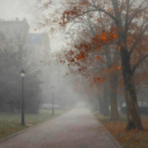 Ethereal Autumn City Park Painting