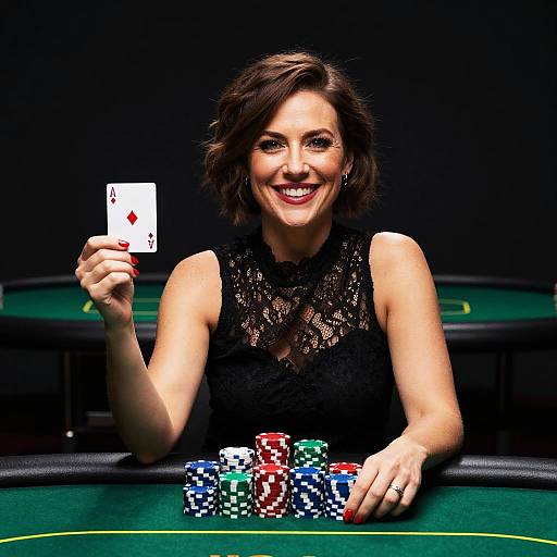 Confident Woman Winning at Poker