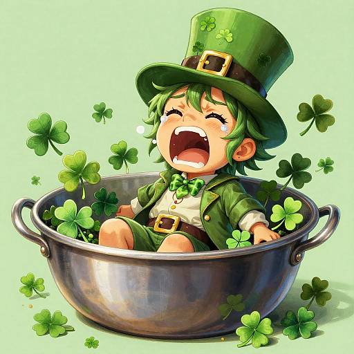 Crying Leprechaun with Empty Pot
