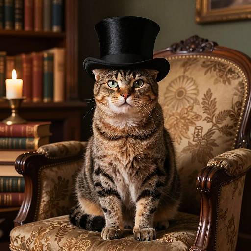 Elegant Cat in Victorian Library