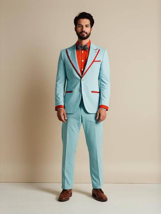 Man in Light Blue Suit with Red Accents