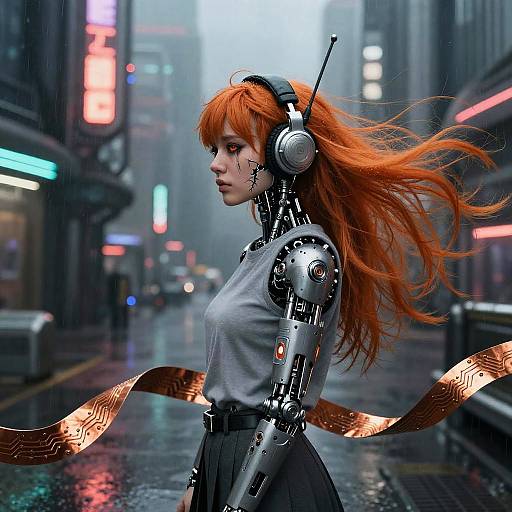 Melancholic Android Cowboy in Neon City