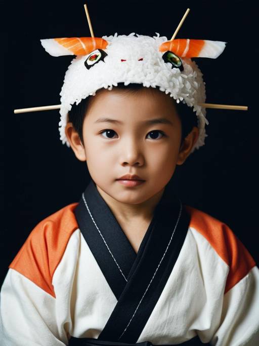 Photorealistic Boy in Sushi Costume Portrait