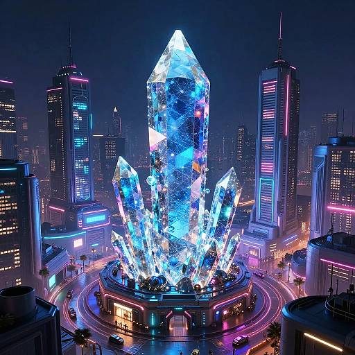Futuristic Cyberpunk Cityscape with Crystals
