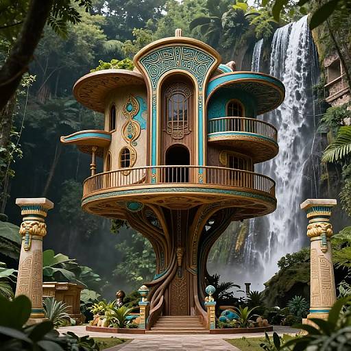 Futuristic Treehouse with Ancient Motifs