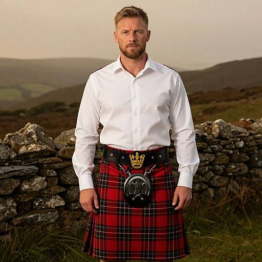 Confident Man in Plaid Kilt