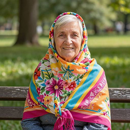 Cheerful Elderly Woman in Floral Attire