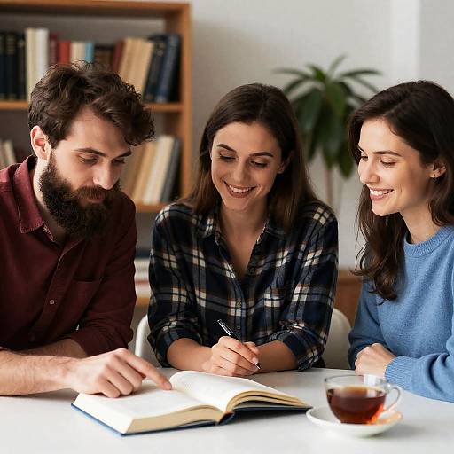 Cozy Gathering at a Book-Laden Table