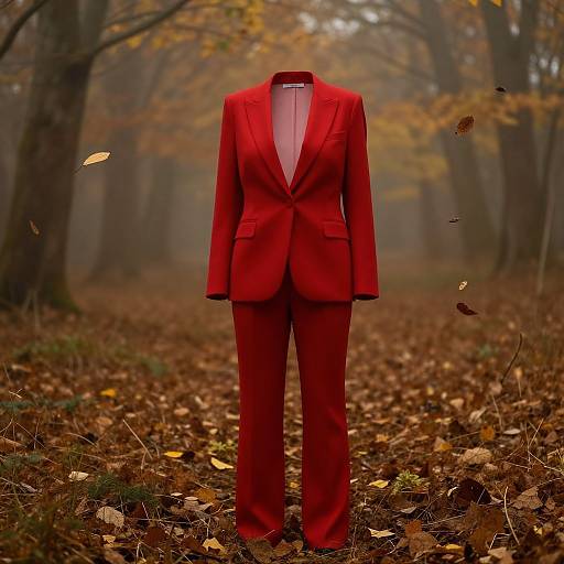 Elegant Red Suit in Misty Forest