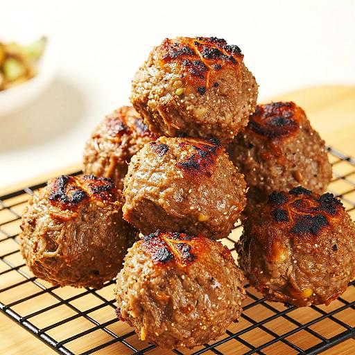 Golden-Brown Charred Meatballs Stack