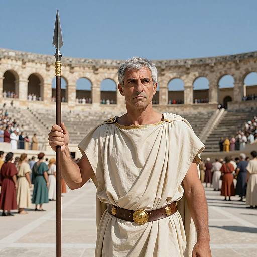 Intense Gladiator in Colorful Amphitheater