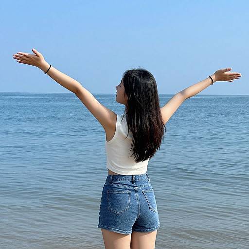 Young Woman Embracing Ocean Breeze