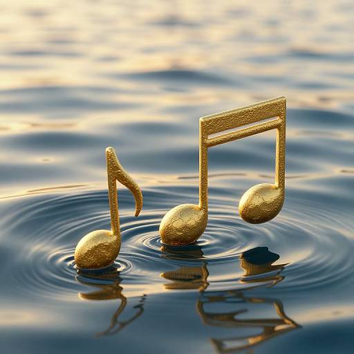 Golden Musical Notes on Rippling Water