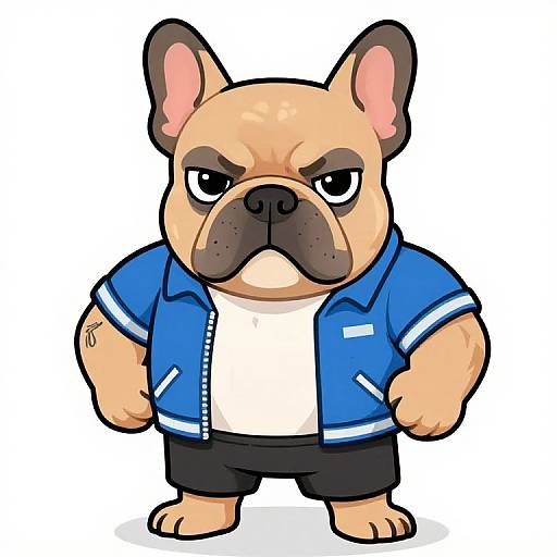 Muscular French Bully Cartoon Character