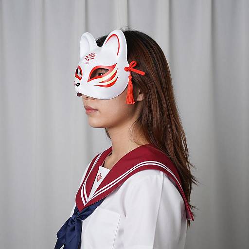 Elegant Asian Woman in Fox Mask