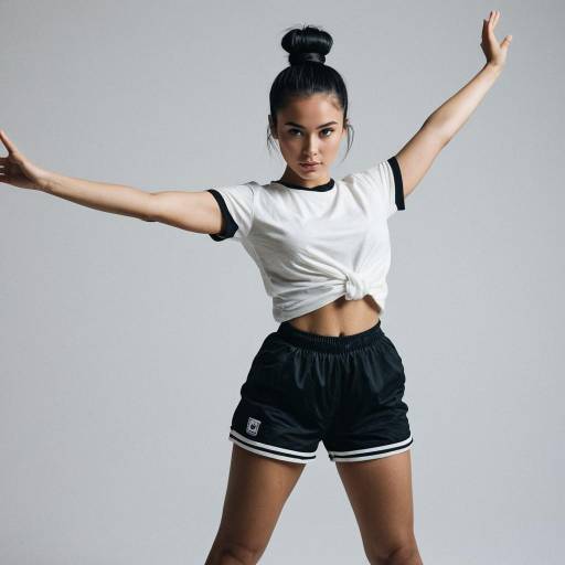Young Woman in Stylish Dance Outfit with Outstretched Arms