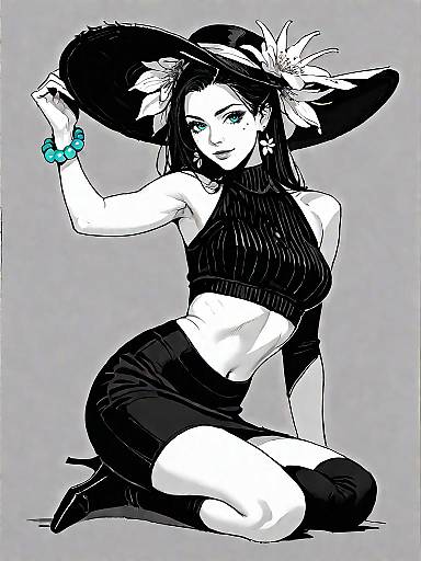 Stylish Woman in Boho Chic Outfit with Wide-Brimmed Hat