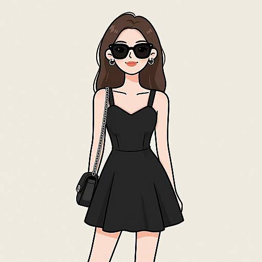 Chic Woman in Black Skater Dress