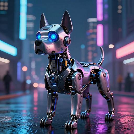 Futuristic Robot Dog in Cyberpunk City