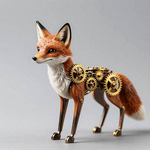 Brass and Mahogany Clockwork Fox Masterpiece