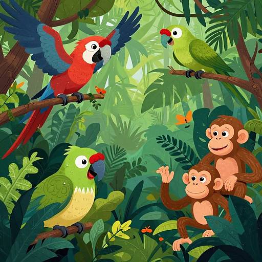 Vivid Cartoon Jungle Wildlife Scene