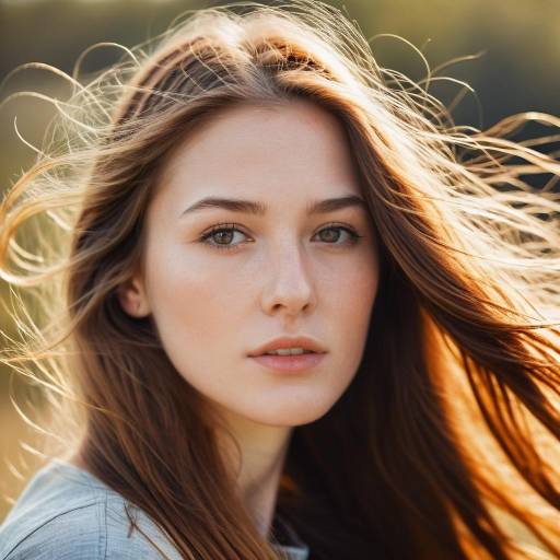 Close-up Portrait of Young Woman with Flowing Hair