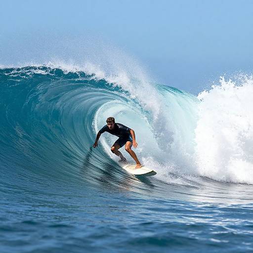 Surfer Riding Turquoise Wave in Oahu
